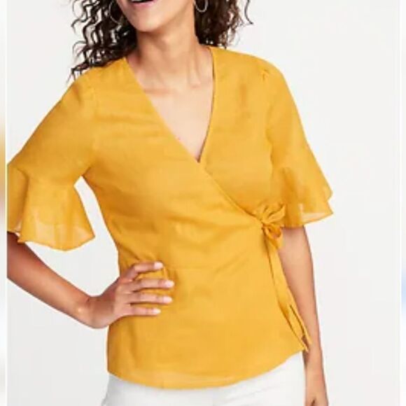 Old Navy Wrap Front Linen Blend Top - Picture 1 of 12